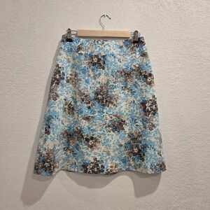 Talbots Blue and Brown Floral A-Line Skirt